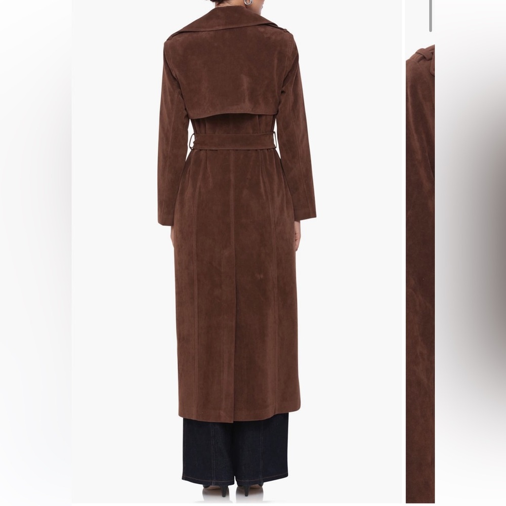 Avec Les Filles Brown Suede Double-Breasted Trench Coat - Picture 2 of 16